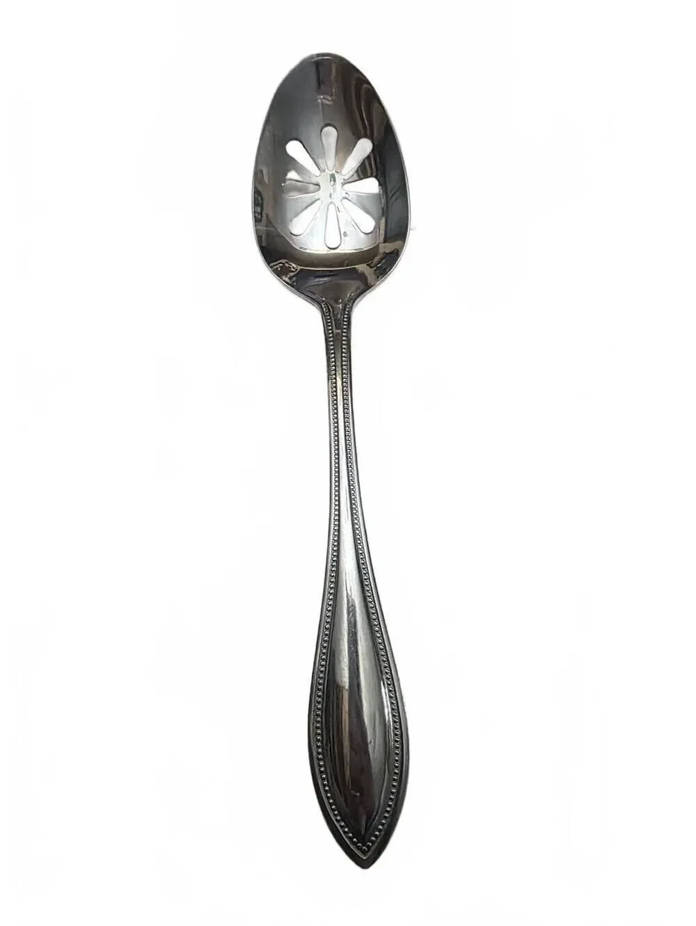 Towle Beaded Antique Stainless Slotted Serving Spoon Pierced Tablespoon